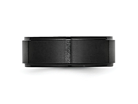 Black Ceramic Ridged Edge 8mm Brushed and Polished Band