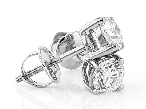 14K White Gold Round Lab Grown Diamond Stud Earrings 1.0ctw, F Color/VS2 Clarity