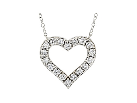 White Lab-Grown Diamond 14kt White Gold Heart Necklace 0.75ctw