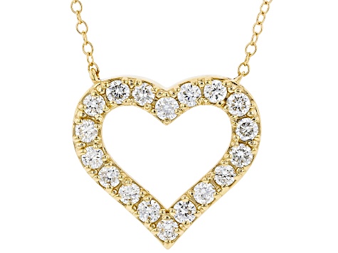 White Lab-Grown Diamond 14kt Yellow Gold Heart Necklace 0.75ctw