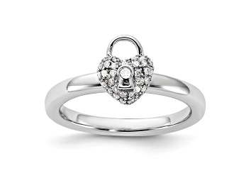 Picture of Sterling Silver Stackable Expressions Polished Diamond Heart Lock Ring 0.117ctw