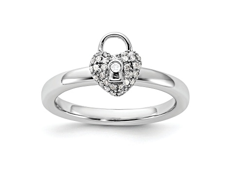 Sterling Silver Stackable Expressions Polished Diamond Heart Lock Ring 0.117ctw