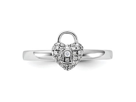 Sterling Silver Stackable Expressions Polished Diamond Heart Lock Ring 0.117ctw