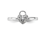 Sterling Silver Stackable Expressions Polished Diamond Heart Lock Ring 0.117ctw