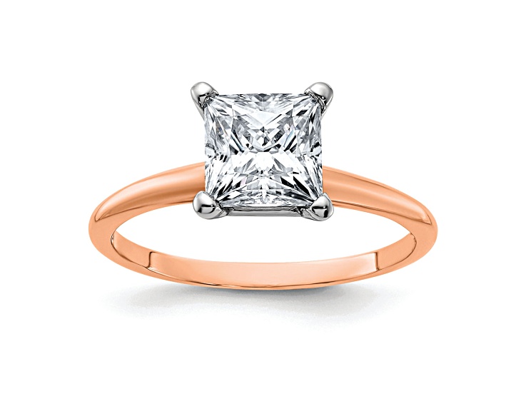 14K Rose Gold and White Gold Accent 3/4ct. 6.5mm G H I True Light Princess Moissanite Solitaire Ring
