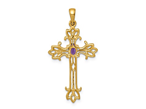 14K Yellow Gold Polished Amethyst Cross Pendant