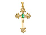 14K Yellow Gold 5x3mm Oval Emerald Cross Pendant