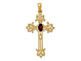 14K Yellow Gold 5x3mm Oval Garnet Cross Pendant