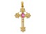 14K Yellow Gold 5x3mm Oval Pink Sapphire Cross Pendant