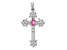 Rhodium Over 14K White Gold 5x3mm Oval Pink Sapphire Cross Pendant