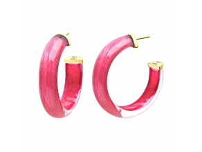 14K Yellow Gold Over Sterling Silver Medium Illusion Lucite Hoops in Pink