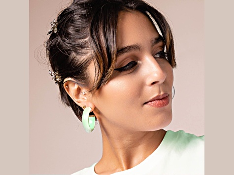 14K Yellow Gold Over Sterling Silver Medium Illusion Acrylic Hoops in Mint
