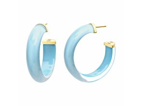 14K Yellow Gold Over Sterling Silver Medium Illusion Lucite Hoops in Ice Blue