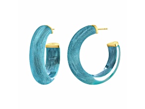 14K Yellow Gold Over Sterling Silver Medium Illusion Lucite Hoops in Teal
