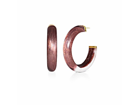 14K Yellow Gold Over Sterling Silver Medium Illusion Acrylic Hoops in Cocoa