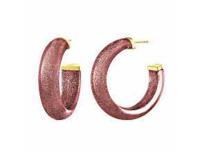 14K Yellow Gold Over Sterling Silver Medium Illusion Lucite Hoops in Cocoa