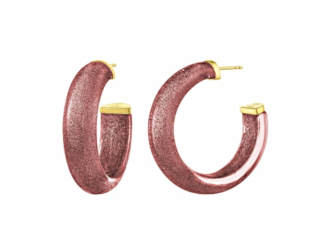 14K Yellow Gold Over Sterling Silver Medium Illusion Acrylic Hoops in Cocoa