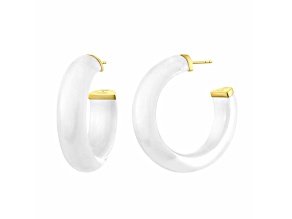 14K Yellow Gold Over Sterling Silver Medium Illusion Lucite Hoops in Dove