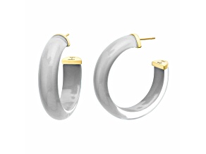 14K Yellow Gold Over Sterling Silver Medium Illusion Acrylic Hoops in Gray