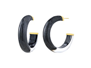 14K Yellow Gold Over Sterling Silver Medium Illusion Lucite Hoops in Onyx