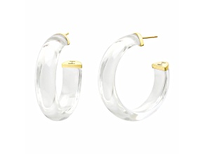 14K Yellow Gold Over Sterling Silver Medium Illusion Lucite Hoops in Clear