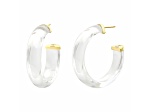 14K Yellow Gold Over Sterling Silver Medium Illusion Acrylic Hoops in Clear