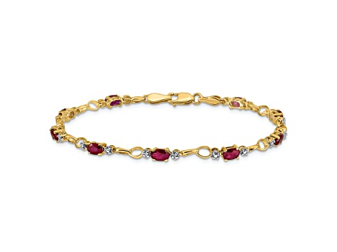 14k Yellow Gold and Rhodium Over 14k Yellow Gold Completed Open-Link Diamond and Ruby Bracelet