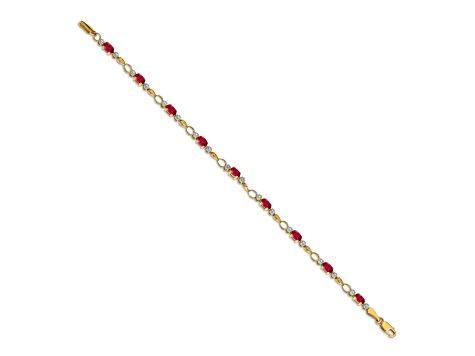 14k Yellow Gold and Rhodium Over 14k Yellow Gold Completed Open-Link Diamond and Ruby Bracelet