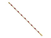 14k Yellow Gold and Rhodium Over 14k Yellow Gold Completed Open-Link Diamond and Ruby Bracelet