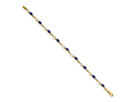 14k Yellow Gold and Rhodium Over 14k Yellow Gold Completed Open-Link Diamond and Sapphire Bracelet
