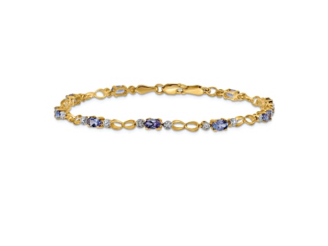 14k Yellow Gold and Rhodium Over 14k Yellow Gold Open-Link Diamond and Tanzanite Bracelet
