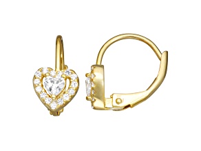 White Cubic Zirconia 14k Yellow Gold Over Sterling Silver Children's Heart Earrings 0.63ctw