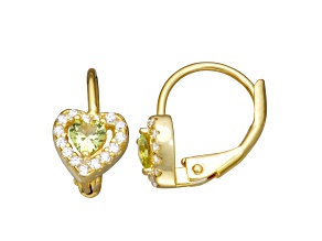 Green And White Cubic Zirconia 14k Yellow Gold Over Silver Children's Heart Earrings 0.63ctw