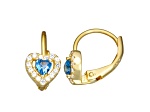 Blue Spinel And White Cubic Zirconia 14k Yellow Gold Over Silver Children's Heart Earrings 0.63ctw