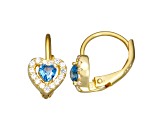 Blue Spinel And White Cubic Zirconia 14k Yellow Gold Over Silver Children's Heart Earrings 0.63ctw