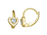 Blue And White Cubic Zirconia 14k Yellow Gold Over Sterling Silver Children's Heart Earrings 0.63ctw