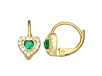 Picture of Green And White Cubic Zirconia 14k Yellow Gold Over Silver Children's Heart Earrings 0.63ctw