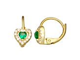 Green And White Cubic Zirconia 14k Yellow Gold Over Silver Children's Heart Earrings 0.63ctw