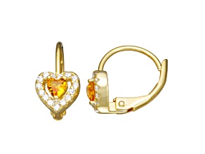 Yellow And White Cubic Zirconia14k Yellow Gold Over Silver Children's Heart Earrings 0.63ctw
