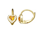 Yellow And White Cubic Zirconia14k Yellow Gold Over Silver Children's Heart Earrings 0.63ctw