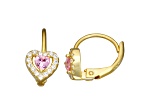 Pink And White Cubic Zirconia 14k Yellow Gold Over Sterling Silver Children's Heart Earrings 0.63ctw