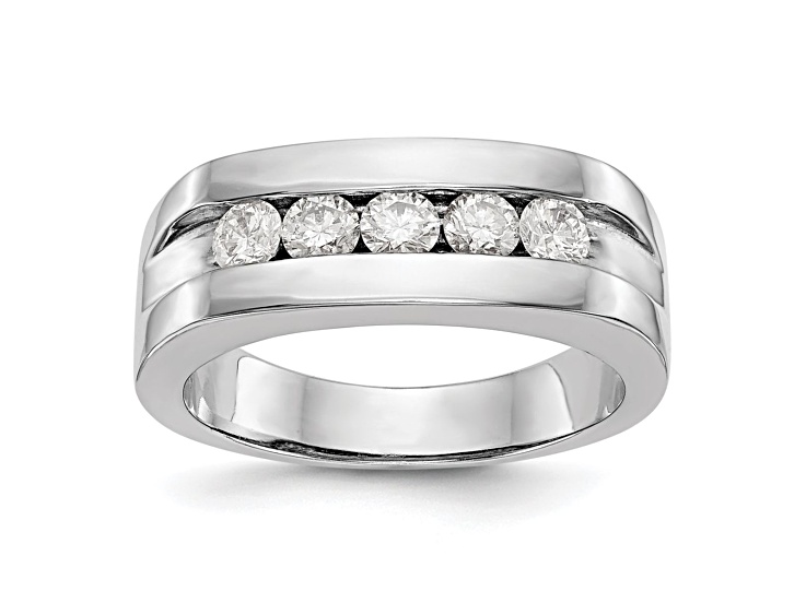 Rhodium Over 10K White Gold Lab Grown Diamond SI1/SI2, G H I, 5-Stone Men's Channel Band