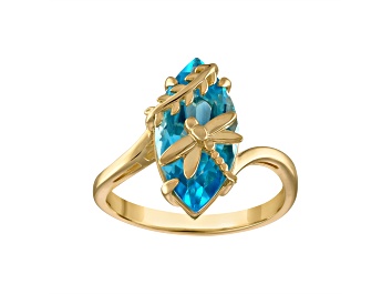 Picture of Blue Topaz 14K Yellow Gold Over Sterling Silver Dragonfly Ring 5.50ct