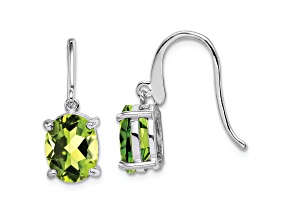 Sterling Silver Rhodium-plated Peridot Wire Earrings