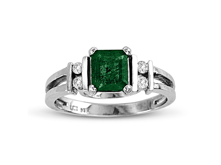 0.70ctw Emerald and Diamond Ring in 14k White Gold