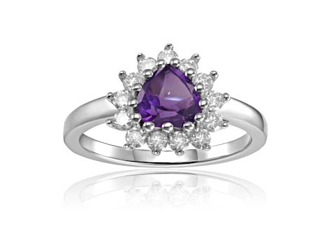 Heart Shape Amethyst with White Topaz Accents Sterling Silver Ring, 1.01ctw