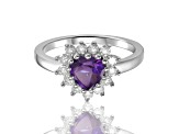 Heart Shape Amethyst with White Topaz Accents Sterling Silver Ring, 1.01ctw