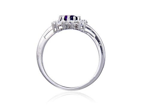 Heart Shape Amethyst with White Topaz Accents Sterling Silver Ring, 1.01ctw