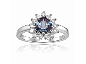 Picture of Blue Lab Created Alexandrite Heart Shape Ring with White Topaz Accents Sterling Silver Ring
