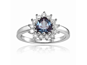 Heart Shape Lab Created Alexandrite with White Topaz Accents Sterling Silver Ring, 1.14ctw